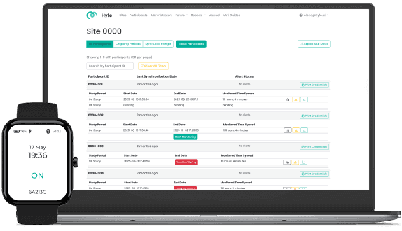 Hyfe Inc dashboard with cough monitoring watch displayed on laptop